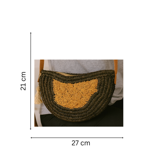 Bandouliere En Raphia - Manche cuir - Fait Main