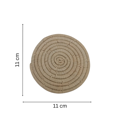 Sous Verre (11 cm diamètre) en raphia naturel tresser - Fait main - Set de 6