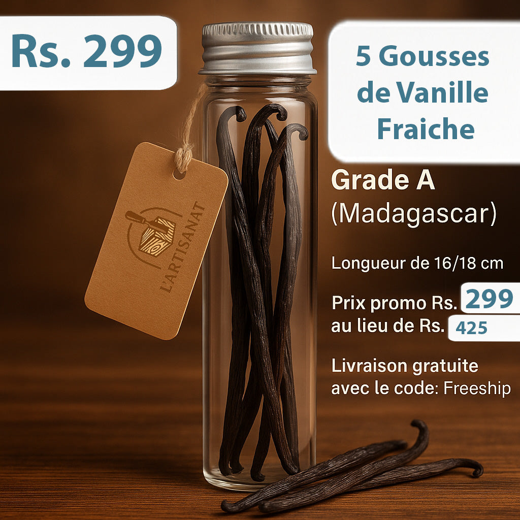 Gousses de Vanille Fraîche – Grade A | Tube de 5 Gousses Premium
