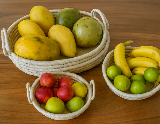 Panier A Fruits Ovale En Raphia - Set de 3 - Fait Main