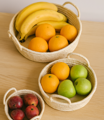 Panier A Fruits Rond En Raphia - Set de 3 - Fait Main