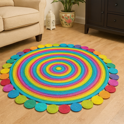 Tapis Artisanal Fleur En Raphia Tresser - Fait Main