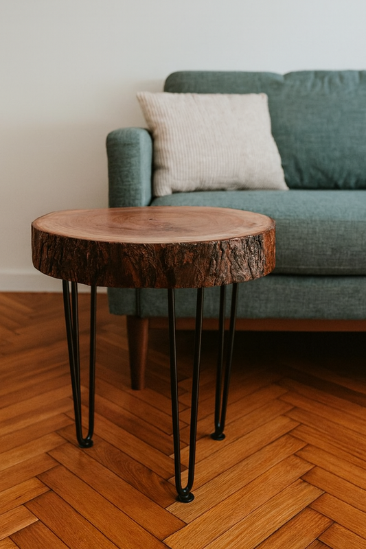 Table D'appoint En Bois Mahogany - Pieds Métal Noir - Model Unique
