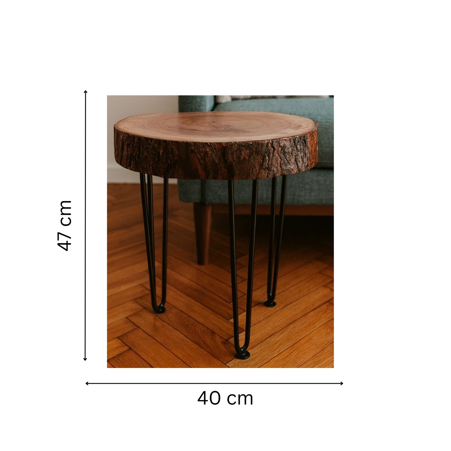Table D'appoint En Bois Mahogany - Pieds Métal Noir - Model Unique