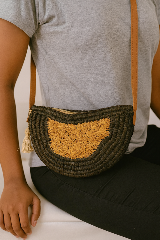 Bandouliere En Raphia - Manche cuir - Fait Main