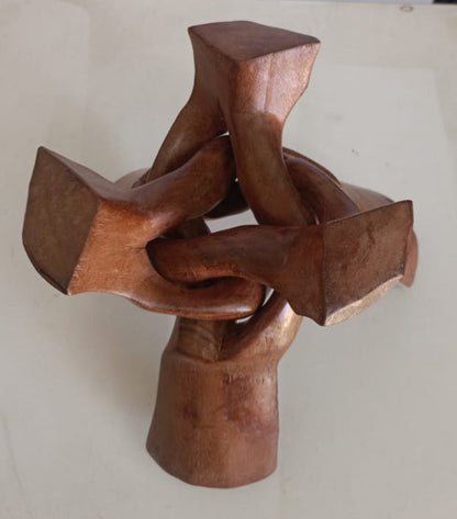 Trépied Décoratif L Sculpté En Bois Naturel
