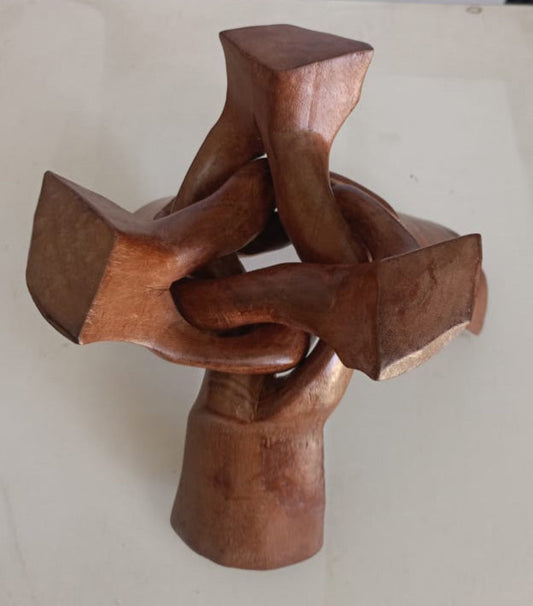 Trépied Décoratif L Sculpté En Bois Naturel