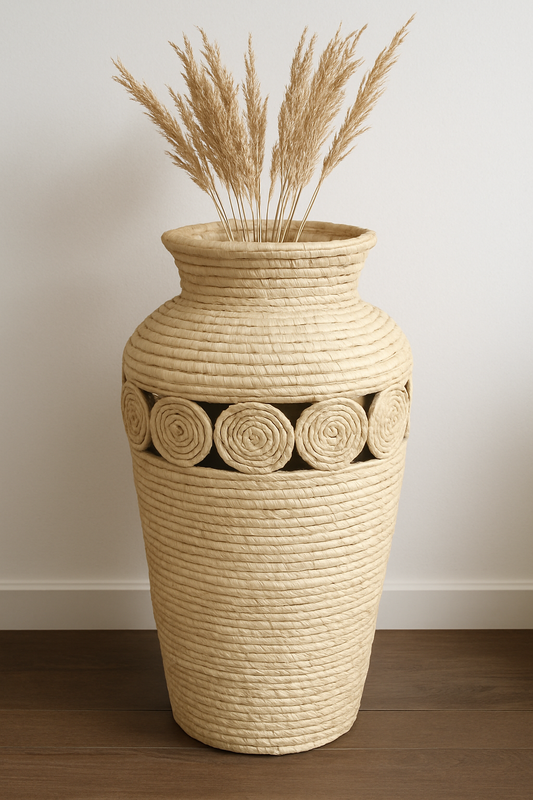 Vase Haut En Raphia Tresser - Fait Main