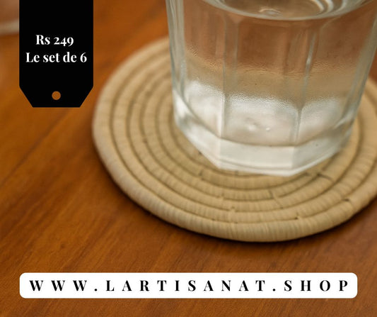 Sous-verres en Raphia Naturel – Set de 6 | 11 cm Ø | Fait Main; Tressés à la Main